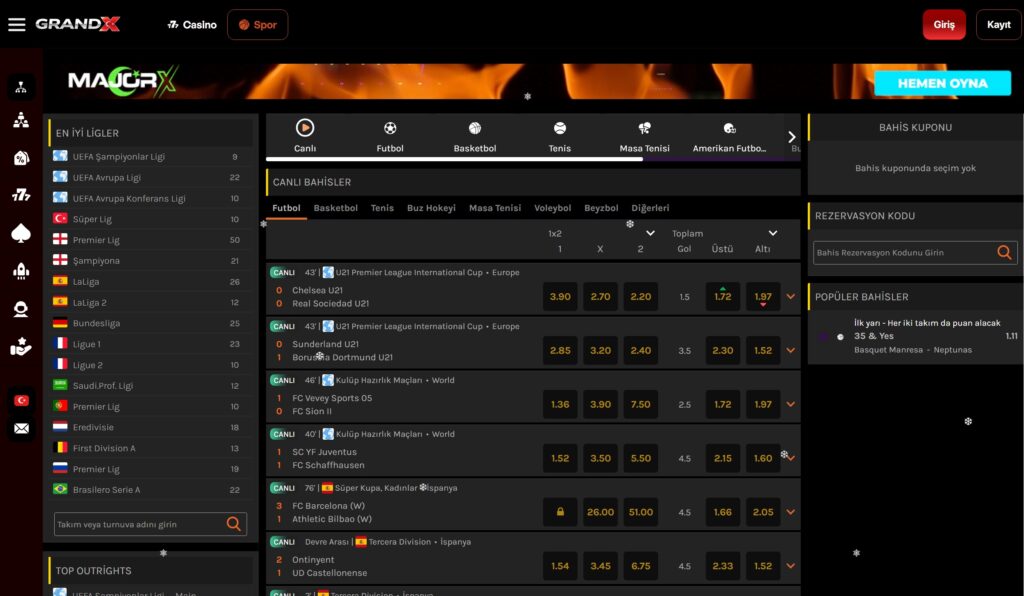 grandx bahis bölümü